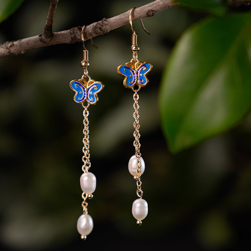 Ancient style jade earrings Hanfu ear clips without ear holes female long version simple earrings nails national style retro niche classical