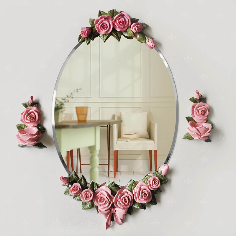 Hot Sell New Rose Flower Waterproof Makeup Table Eurostyle Wall-mounted Field Dressing Room Oval Bathroom Pure Silver Mirror