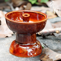 Yunnan Dali folk earth pottery ghee lampstand Coarse pottery tea Ceremony Home decoration incense holder Retro nostalgic candle lampstand