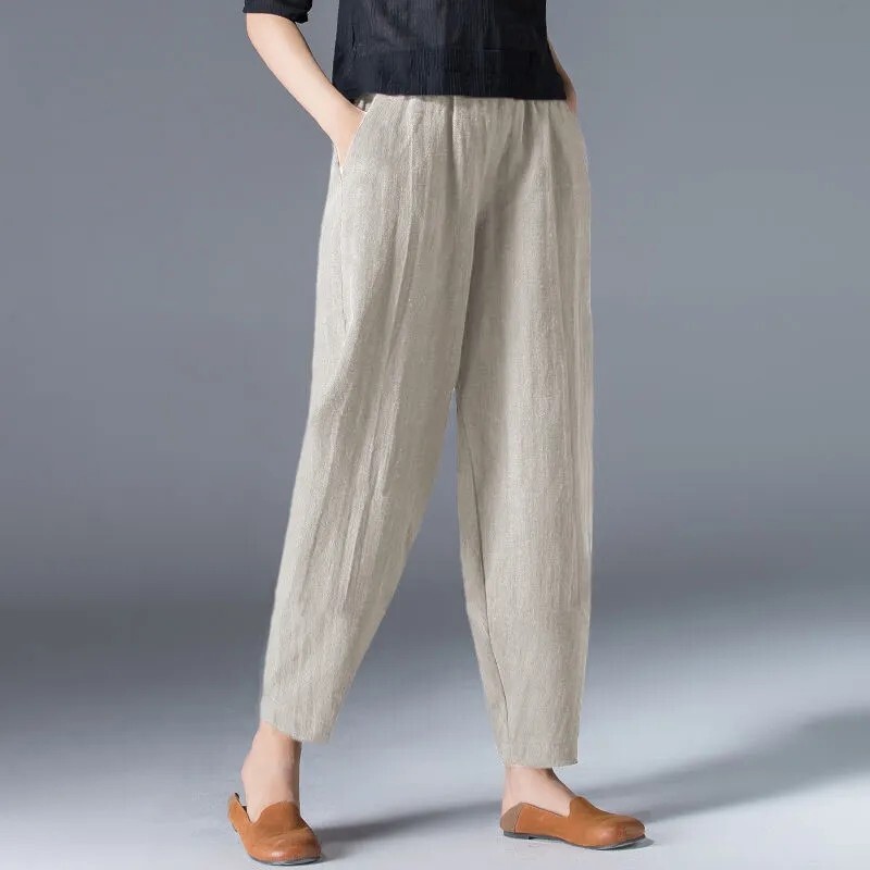 Pure Cotton Wide-Leg Pants for Women, Summer 2026, Loose Fit, Plus Size, White Harem Pants, Slimming, Casual Black Cropped Lantern Pants