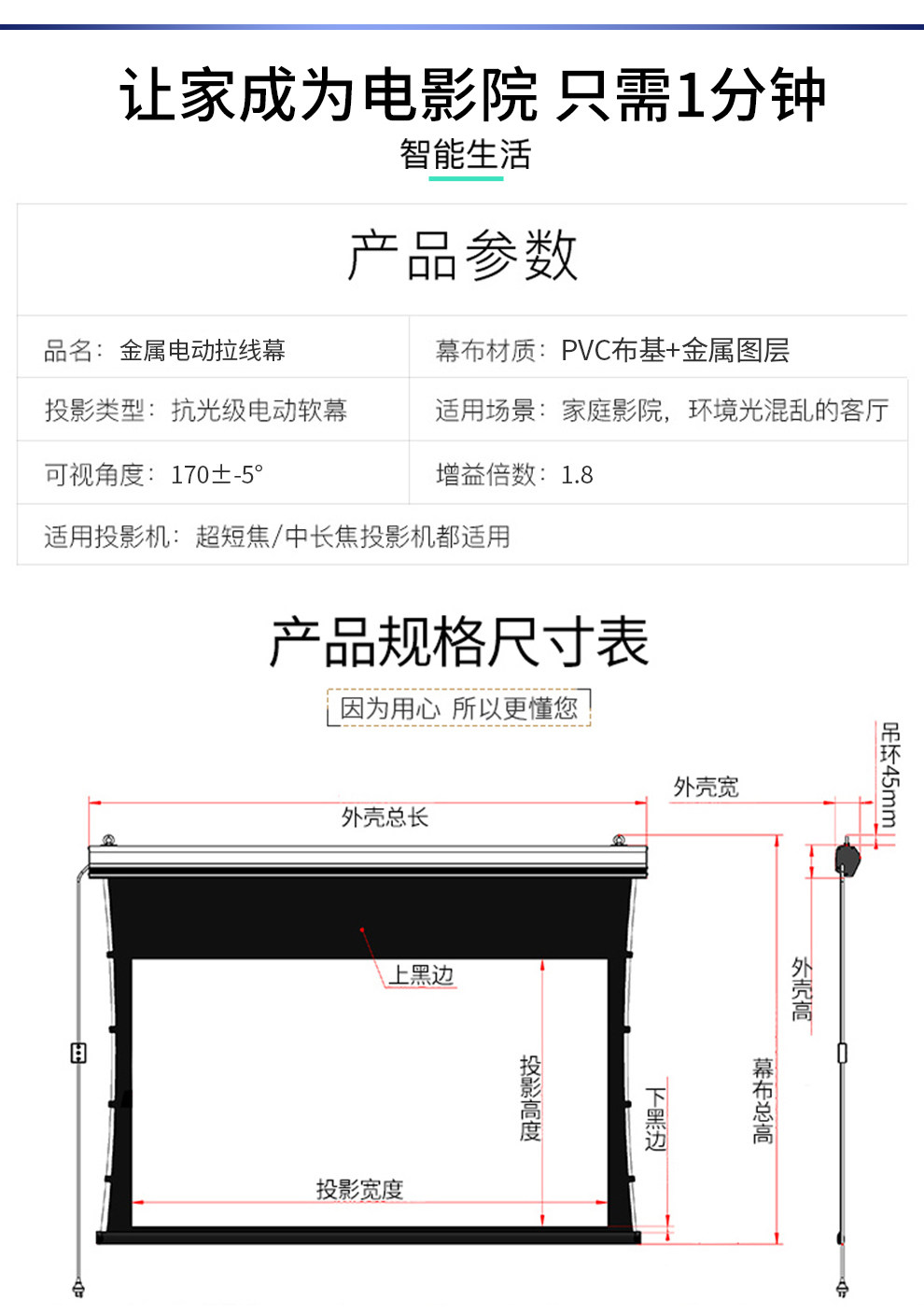 Экран для проектора 坚果电动投影幕布n1三色激光当贝x5ultra x3 f6 d5xpro x5pro 海信c1s pro坚果n1投影仪4k幕布抗光 Lynx magic screen