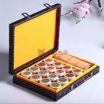 Small leaf gold silk nanmu wood Chinese chess wood carving solid wood chess gift leather chess board wooden portable chess