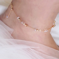 Exclusive handmade design thin gold beads Austrian crystal American 14K gold-filled simple anklet adjustable