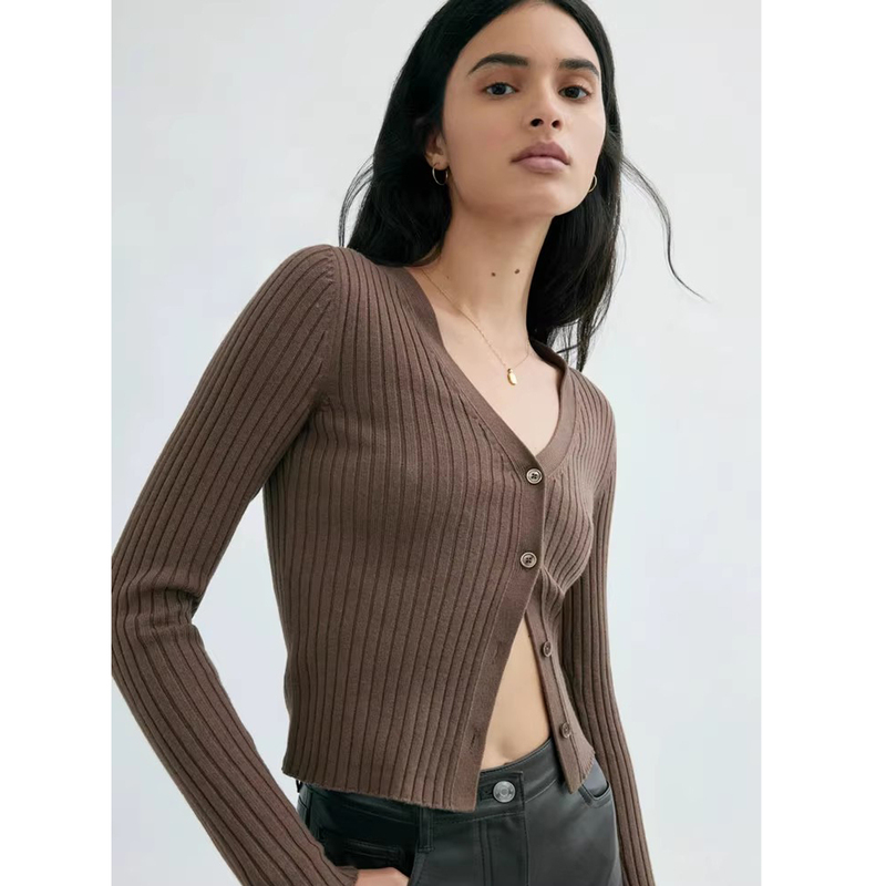 【Aritzia Wilfred】Versatile Slimming Wool Rowan Soft Slim-Fit Ribbed Cardigan for Women with Long Sleeves