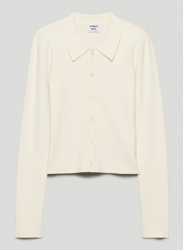 【Aritzia Sundaybest】Lapel Collar, Simple, Slim Fit, Versatile, Slimming, Right-Angle Shoulder Knit Short Cardigan for Women