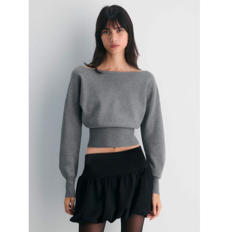 【Chunyuanoak】New for Autumn! French-Style Off-Shoulder, Waist-Cinching, Round-Neck, Fine-Knit, Slim-Fit Pullover Sweater for Women 【Chunyuanoak】New for Autumn! French-Style Off-Shoulder, Waist-Cinching, Round-Neck, Fine-Knit, Slim-Fit Pullover Sweater for Women