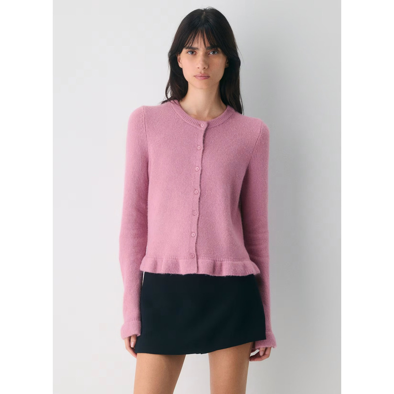 【Aritzia Wilfred】Wool and Cashmere Ruffled Round Neck Slim Fit French Style Age-Reducing Cardigan for Women