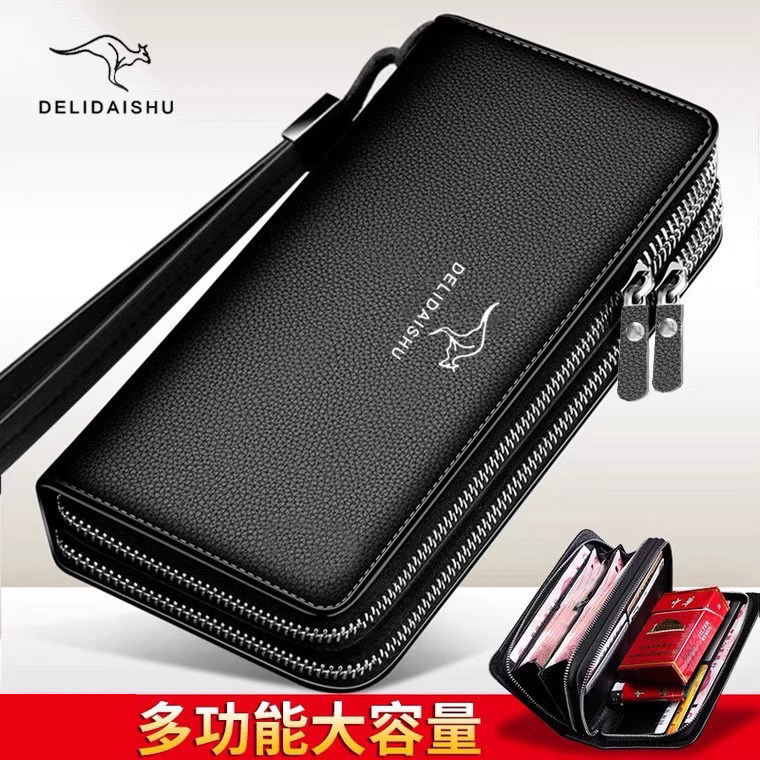 2026年新作 メンズ長財布 ダブルジッパー、複数のカードスロット、大容量レザーウォレット/クラッチ、携帯電話収納可能