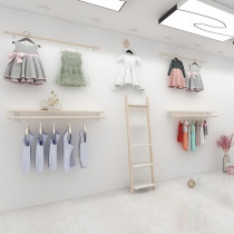 INS clothing display rack childrens shelf log unpainted upper wall front side hanging womens decoration goods staircase combination