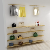 Clothing store decoration shelf Wall shoe rack natural color solid wood upper wall wall hanging side strap plate for men and women childrens clothing repair