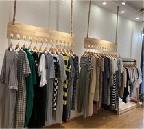 Log clothing store display rack selling clothes shelf wall hanging window men and women childrens clothing store shelf decoration solid wood