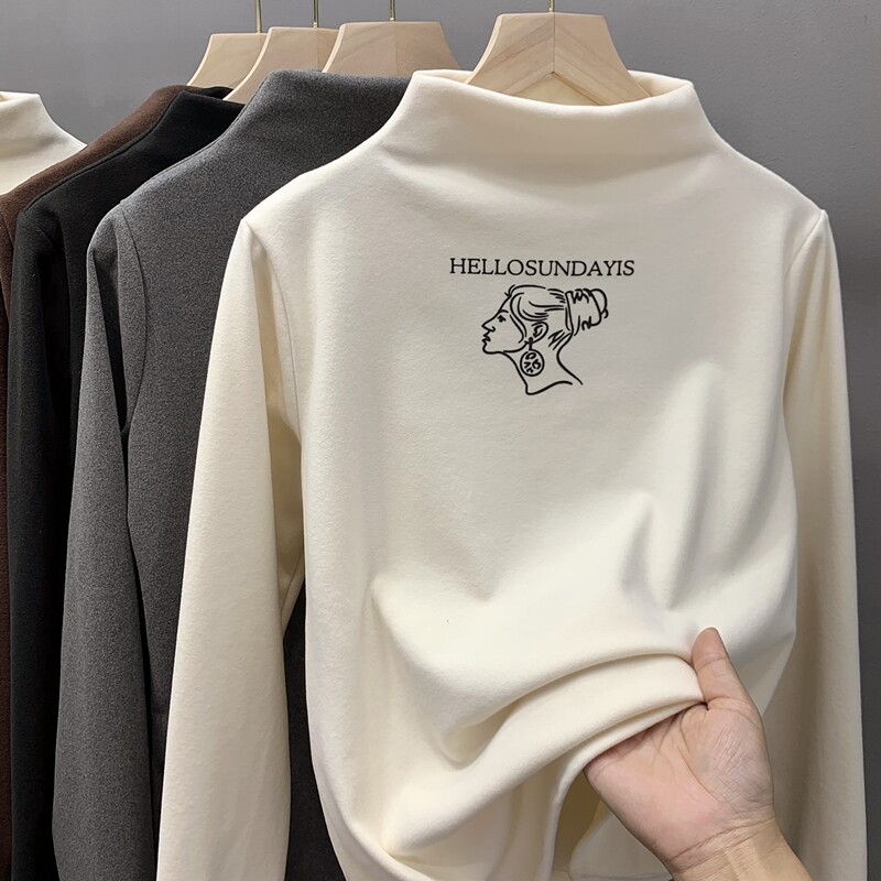 Autumn and winter new half-high collar grinding wool double-sided thick bottoming shirt long sleeves German velvet western style clothes European goods