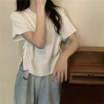 The owner recommends fried chicken beautiful goddess model 2021 summer new short sleeve drawstring knit shirt short sleeve top