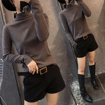 Double-sided German velvet t-shirt semi-turtleneck plus velvet bottoming shirt 2021 new womens autumn and winter western style with short tops tide
