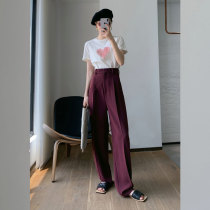 Three thousand Japanese original heavy weight three acetic acid wine red deep drunk Row middle high waist pleated trousers BJ2053