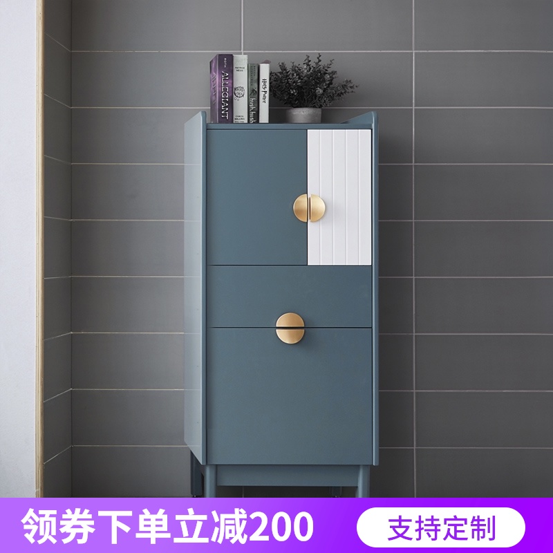 Nordic light luxury side cabinet Floor-to-ceiling powder room cabinet Narrow cabinet Clip angle cabinet Bathroom storage toilet storage cabinet customization