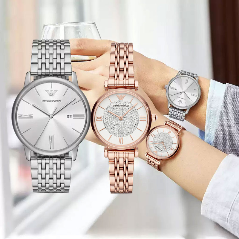 [Couple Watch Set] Armani Armani Watches for Men and Women, Silver Classic Business Wristwatches, Valentine's Day Gift