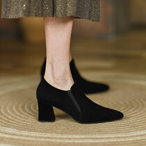 Gentle Temperament Beauty Flip 2021 Autumn Winter Pointed Short Boots Woman New Coarse Heel High Heel Single Boots 6cm-Insole