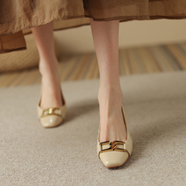 New Force ~ Light Lavish Charm ~ 2022 Spring Genuine Leather Fashion Small Square Heads With 100 Hitch Shoes Womens Shoes