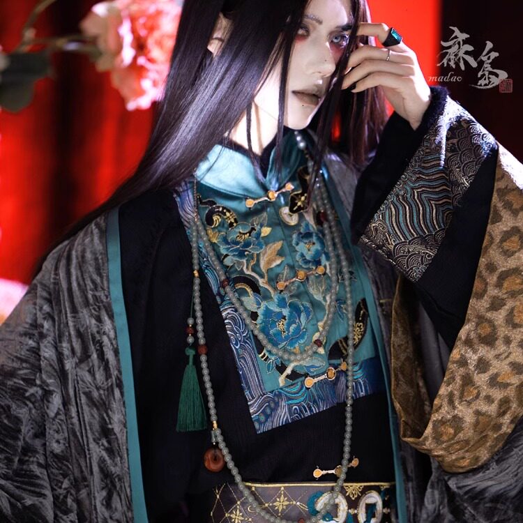 麻島升卿中華風外套 原創漢服交領長外套拖尾立領清元素蛇年套裝
