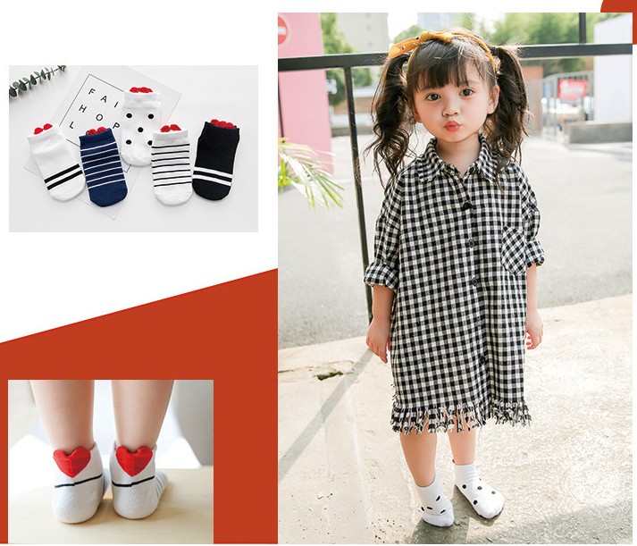Mô hình mùa xuân và mùa thu, nam và nữ, gót dễ thương, Luokou, tình yêu ba chiều, vớ cotton, vớ trẻ em, vớ cotton tất chống trơn cho bé