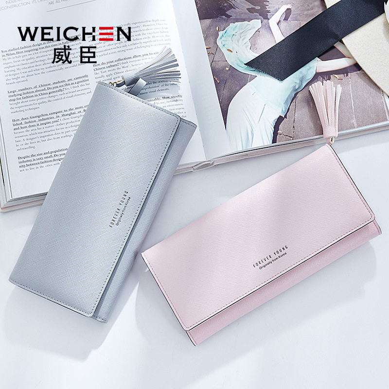 2021 new cross pattern small fresh women's long Korean version of simple multi-card large capacity card bag wild wallet