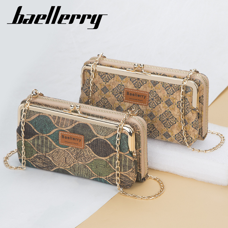 Summer Cell Phone Bag Lady Single Shoulder Inclined Satchel Antique Wood Grain Multifunction Horizontal version chain Mini pull chain long version wallet