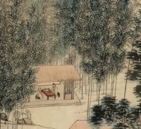 [明代 沈贞 竹炉山房图 写意山水 纸本设色 画芯挂轴 微喷复制]