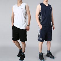 Pure cotton sleeveless suit mens summer fitness running sportswear large size vest shorts casual loose sports suit