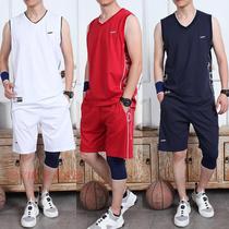 Pure cotton sleeveless sports suit mens running fitness vest shorts Casual loose summer clothing thin sportswear