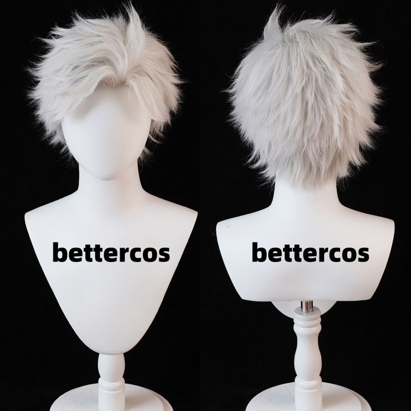 Love and Deep Space Qin Ce Cosplay Wig, Hand-Tied at the Top, Gray Short Hair in Stock