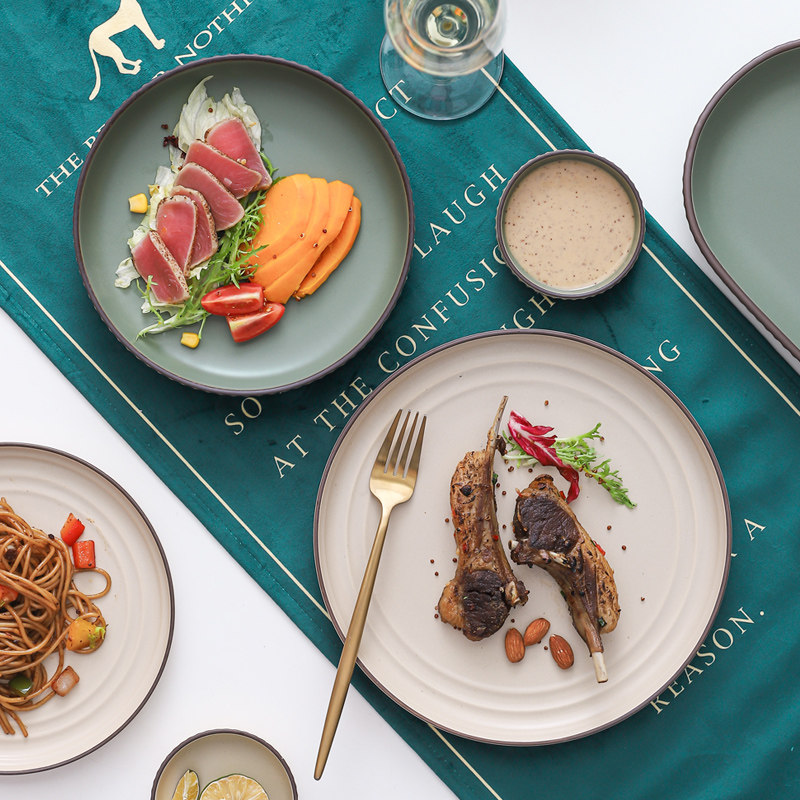 Ceramic plate western plate steak plate home Nordic style oven microwave tableware bowl plate set plate single