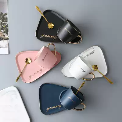 Nordic gold-edged coffee cup saucer with spoon Ceramic household afternoon tea set European small luxury coffee cup set