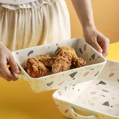 Terrazzo pattern ceramic Western food plate Cheese baked rice plate Baking plate Oven special tableware creative plate Household