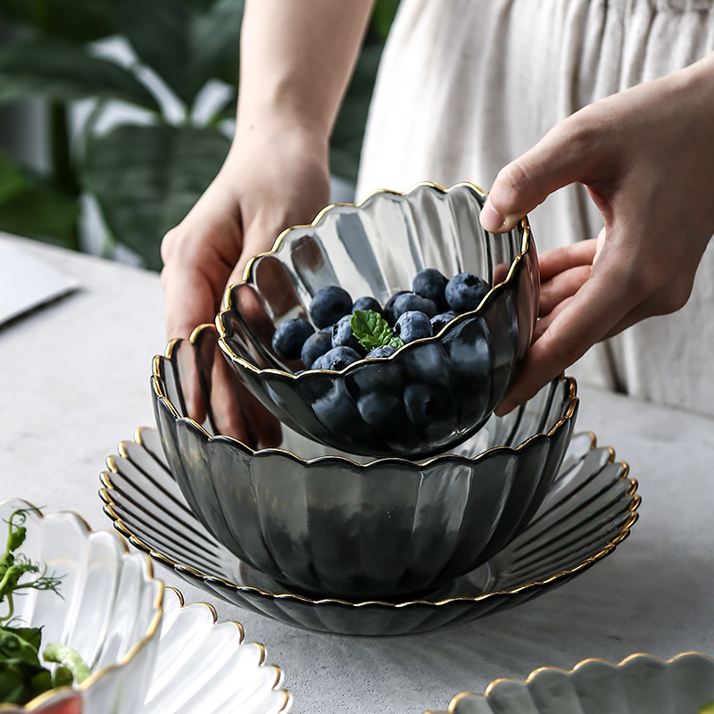 Flowers Phnom Penh Glass Bowls Tray Mesh Red Ins Cutlery Home Fruit Salad Bowl Dessert Snack Bowl Ice Cream Bowl