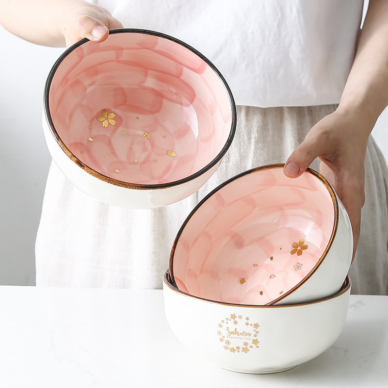 Rotten Cherry Blossom Fruit Salad Bowl breakfast Ceramic Bowl Cute Eating Bowl Home Teen Girl Good Looking Bowl Single Noodle Bowl