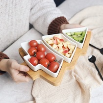 Ceramic Bamboo and wood Christmas Tree grid plate Snack platter Snack fruit bowl plate Breakfast plate Dessert plate