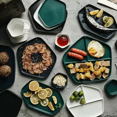 Nordic style Western food plate Steak heart plate plate Household breakfast plate grid plate Ceramic tableware plate