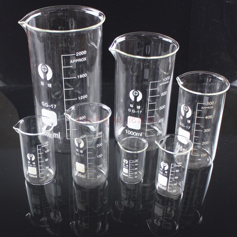 高型玻璃烧杯50ml 100ml 250ml 500ml 1000ml带刻度玻璃量杯