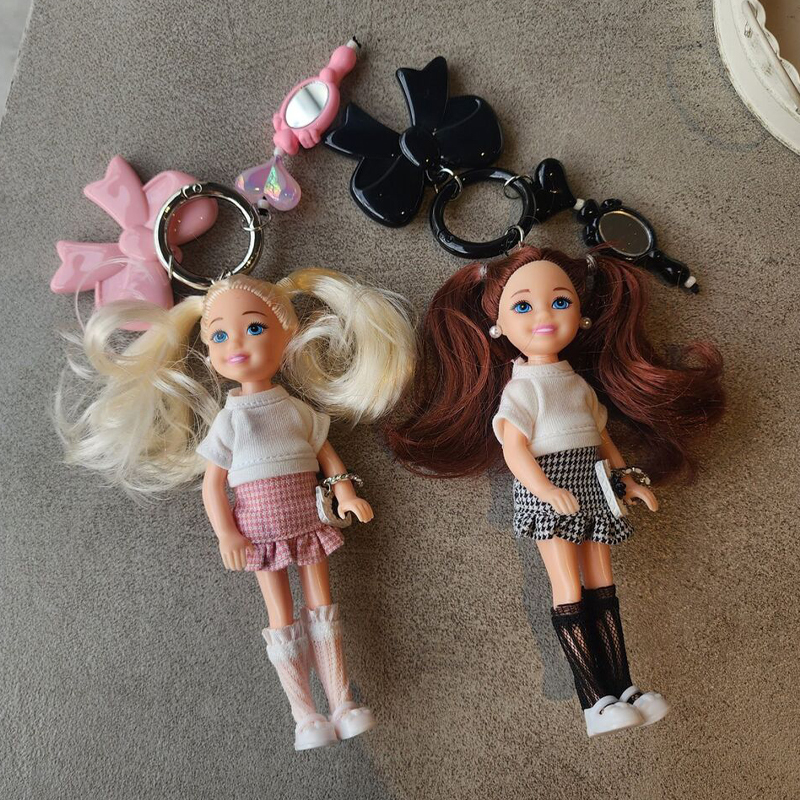 ins Same Style Sweet and Cute Barbie Princess Doll Dress Bow Pendant Car Keychain Bag Charm