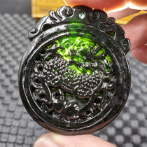 New exquisite natural jade Xinjiang black jade unicorn Pixiu pendant dark green serpentine jade Pixiu pendant jade plate