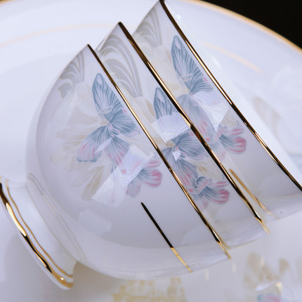 Jinqiutang Jingdezhen ceramics 60-piece gold-rimmed bone china tableware set bowls and plates Western-style court style - Taobao