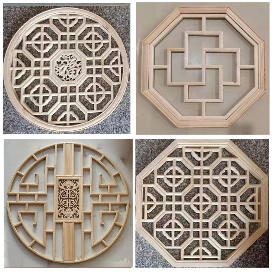 Dongyang wood carving pendant round window lattice octagonal blessing suspended ceiling decorative lamp hollow antique flower window Chinese style doors and windows