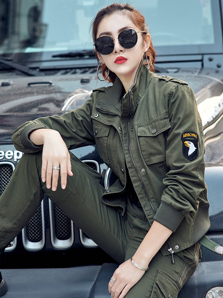 Outdoor tooling jacket women's spring thickened military uniform loose port wind army green camouflage jacket spring and autumn ins tide brand