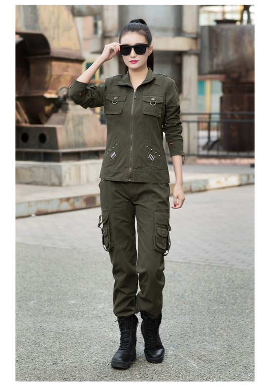 Freedom Rider Outdoor Casual Jacket Áo khoác nữ Ngụy trang Ve áo ngắn Quân đội Quần áo Quần áo mỏng Quân đội màu xanh lá cây - Quần áo ngoài trời áo khoác gió nữ