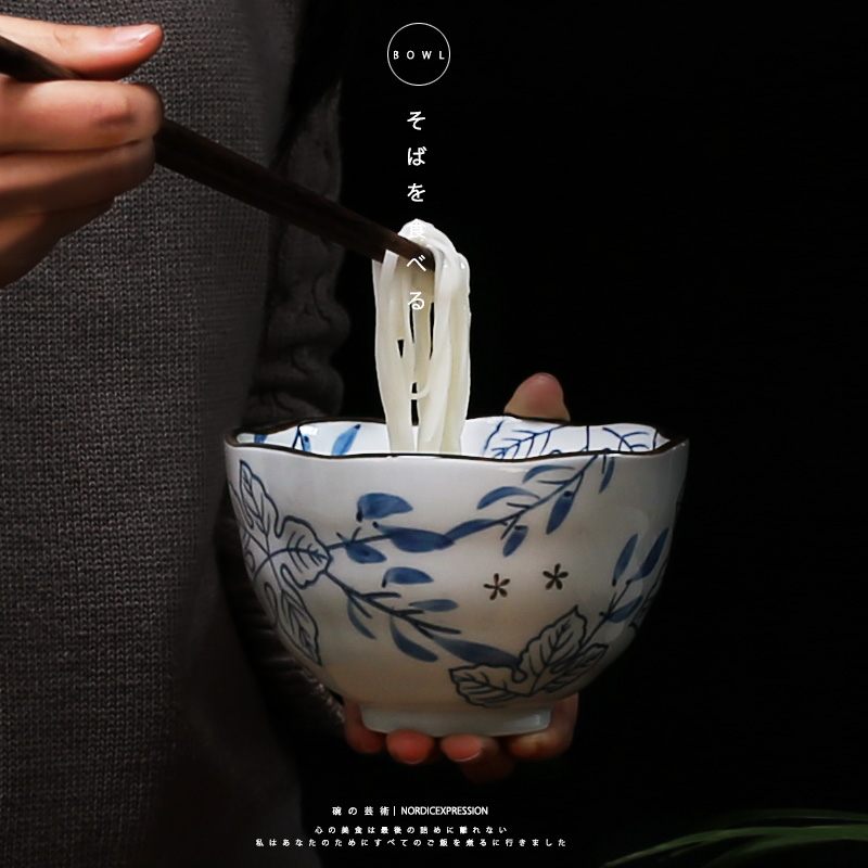 NDP Japanese family noodles and the winds and waves for ceramic rice bowl of the big bowl Japanese under the glaze color hand - made tableware