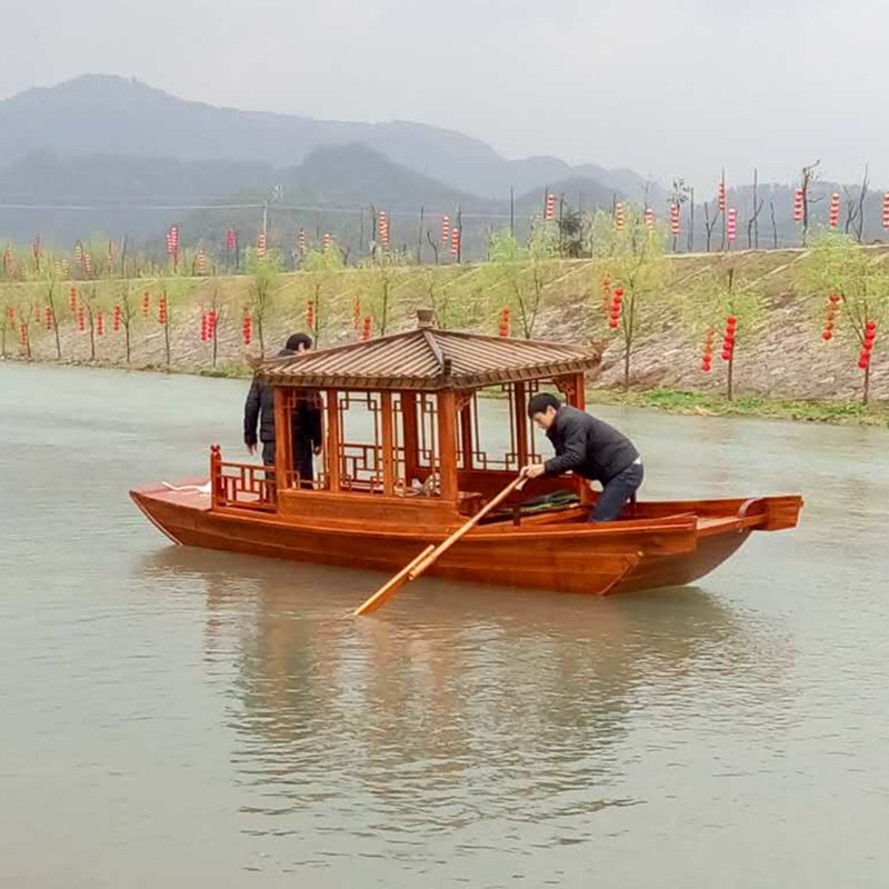 Manufacturer direct selling ancient color ancient incense electric imitation ancient single kiosk water catering boat hall featured leisure meeting wood boat manufacturer