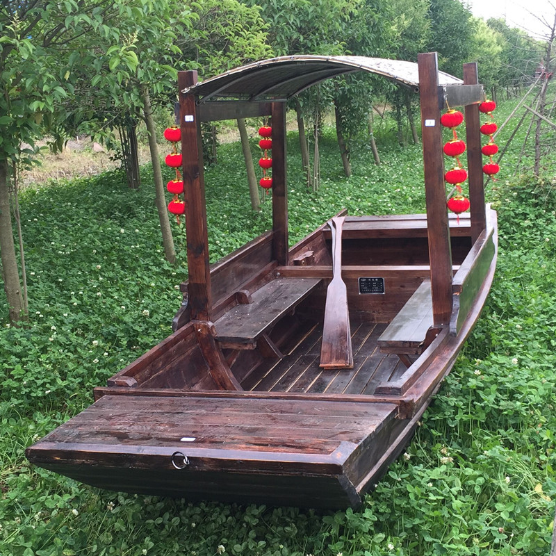 Customize a fluffy wooden boat Ucanopy ship Park Wind Scenic Scenic Boat with shed Canopy Retro Wood Boat Manufacturer
