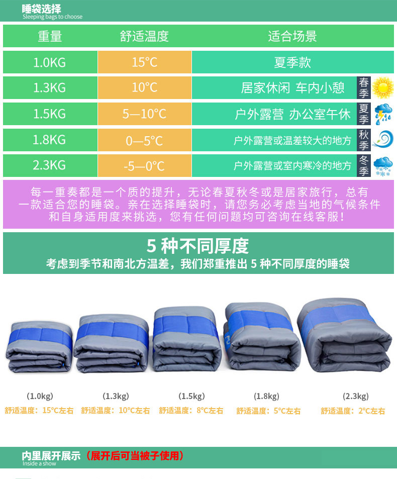 Túi ngủ dành cho người lớn ngoài trời mùa thu và mùa đông cắm trại cắm trại bốn mùa du lịch trên những chiếc đệm bông bẩn trong nhà mua túi ngủ văn phòng