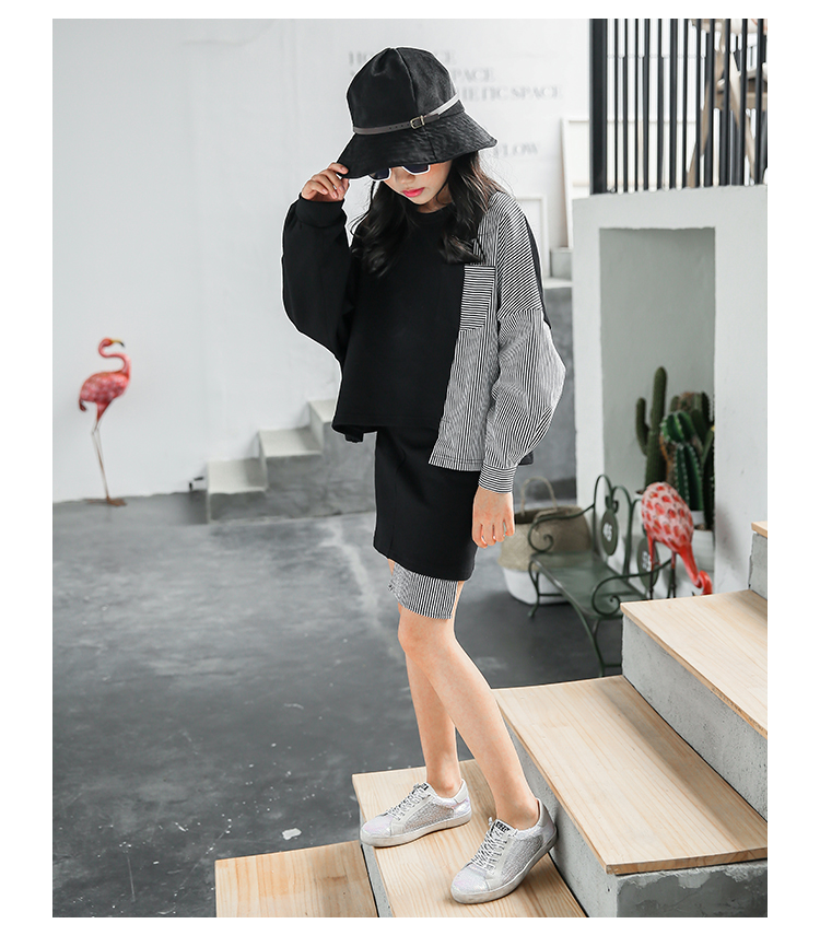 Rain Star Rain 236 [23601QTO] 2018 cô gái mùa thu mới thời trang sọc sọc váy phù hợp với hai mảnh đồ bơi cho bé